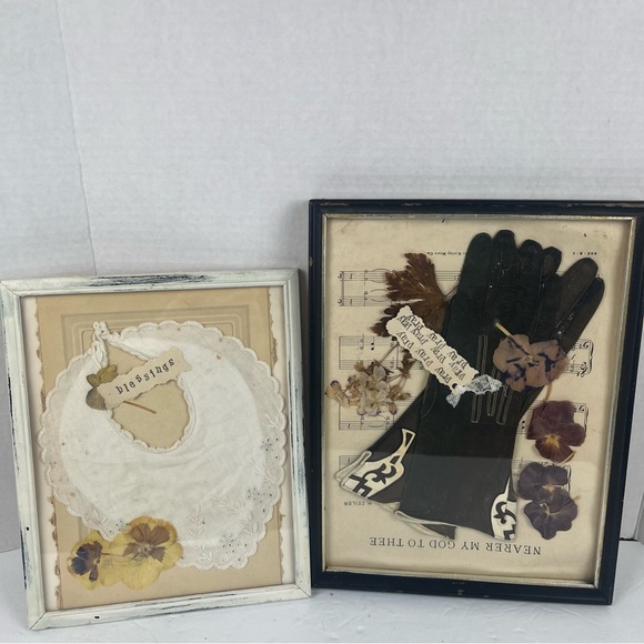 Set of vintage mixed media/collage Art-cottagecore-leather gloves Pray/Baby bib - Picture 14 of 14